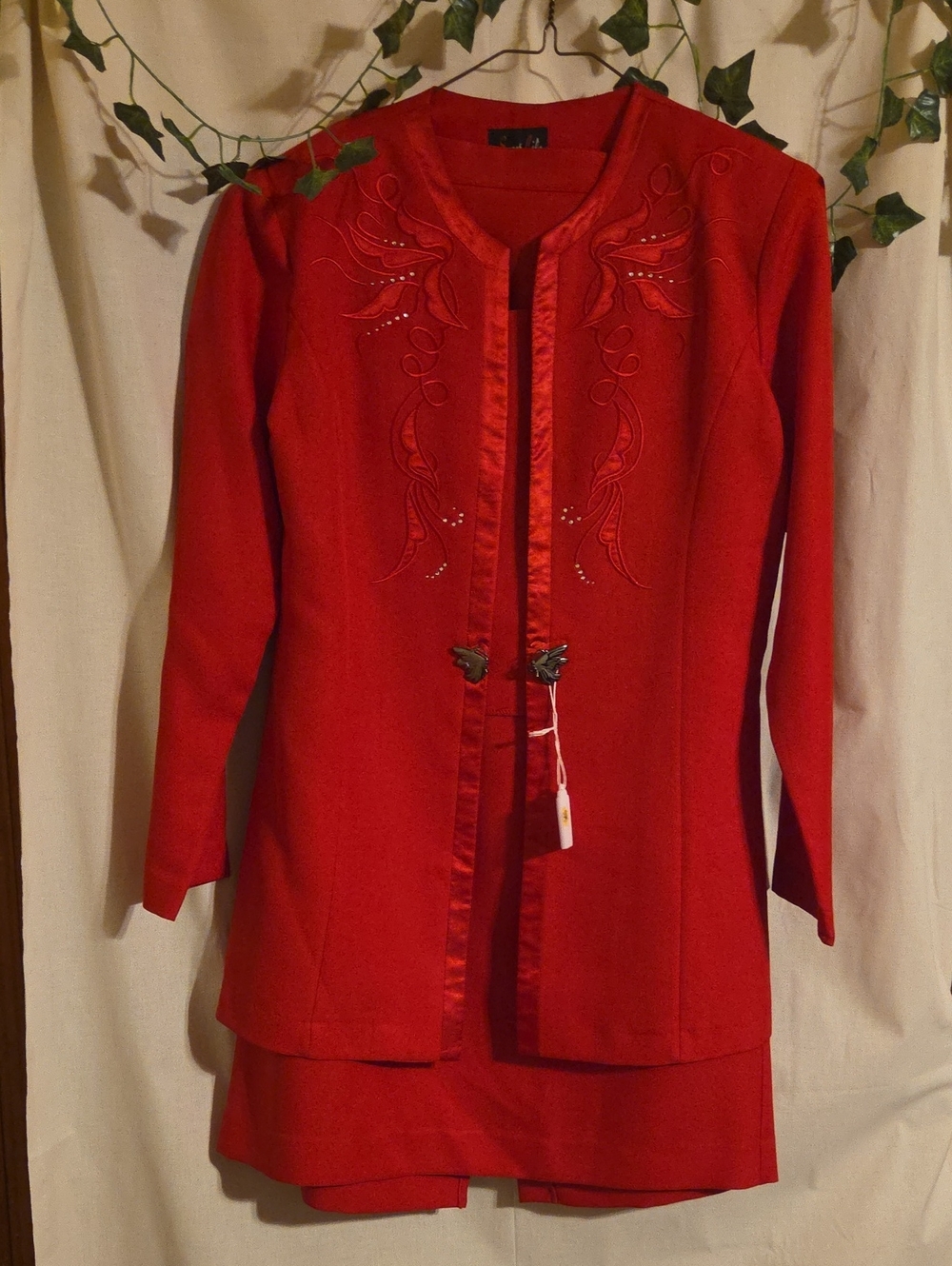 Classic Red Embroidered Women's Blazer Jacket